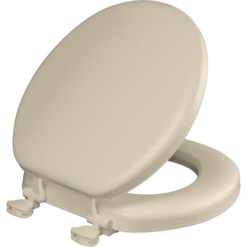 Mayfair Padded Toilet Seat, Cushioned Soft Vinyl over Wood Core Seat, Secure Hinges, Easy Clean, Made in USA, Round, Bone - Image 1