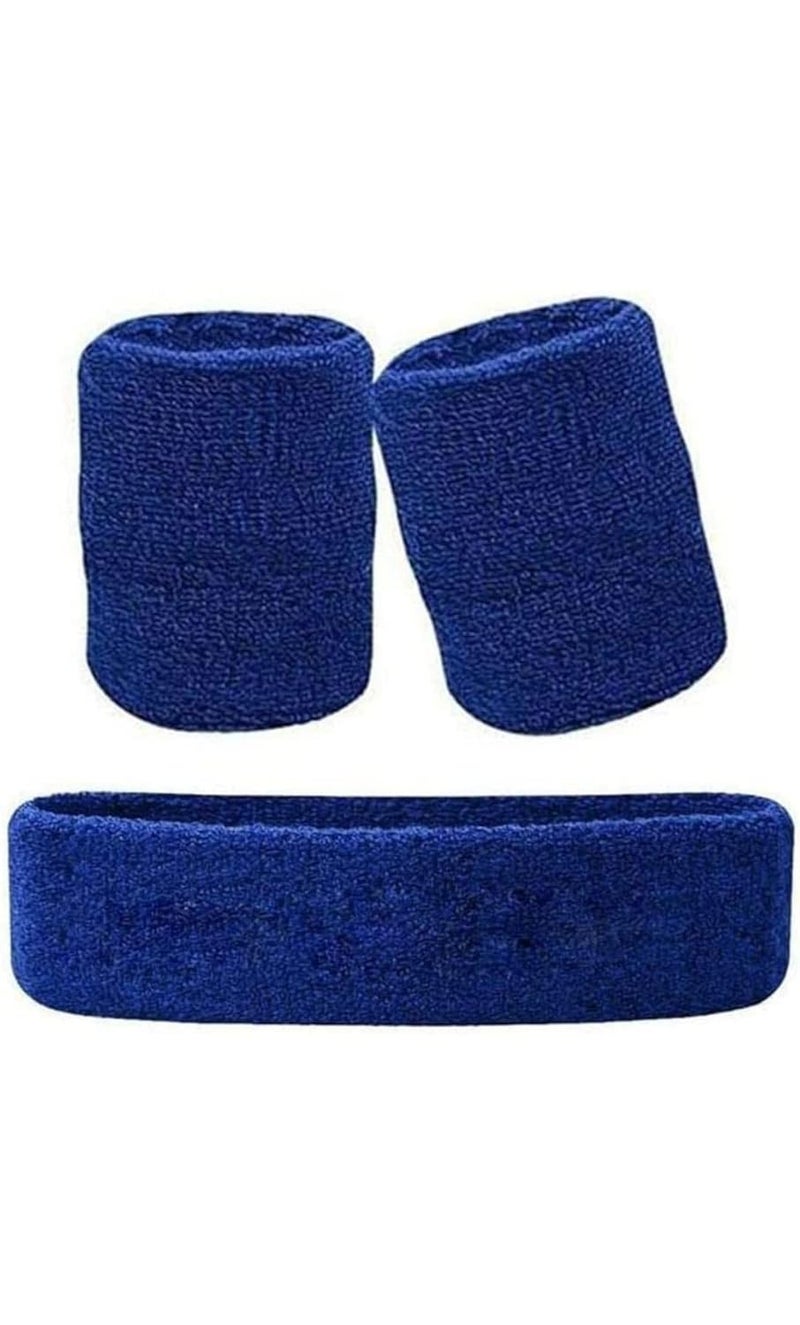 STEFFER سيت شريط رأس ومعصم ستيفر للرياضة، تمارين الجيم، اليوغا (شريط رأس واحد - 2 شريط معصم) للرجال والنساء (أزرق) - Image 1