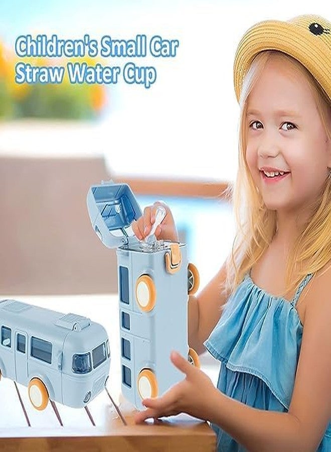VAGMI Cartoon Car Straw Water Cup,Portable Detachable Bus Water Bottle with Shoulder Strap Leak-Proof Kids Small Drinking Cup(Pack of 1) (Blue) (Blue) - Image 2