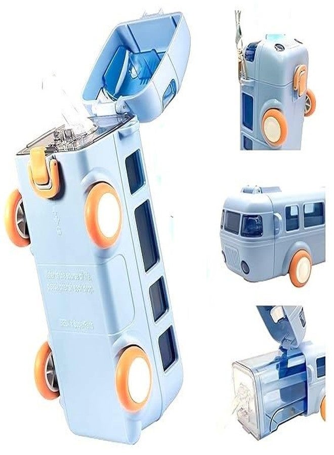VAGMI Cartoon Car Straw Water Cup,Portable Detachable Bus Water Bottle with Shoulder Strap Leak-Proof Kids Small Drinking Cup(Pack of 1) (Blue) (Blue) - Image 1