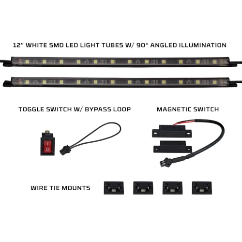 LEDGlow 2pc White Truck Tool Box LED Lighting Kit for Work & Utility Trucks - Universal - 12" Tubes Install Inside The Lid & Shine Down on Tools - Includes Magnetic Power Switch for Automatic On/Off - Image 2