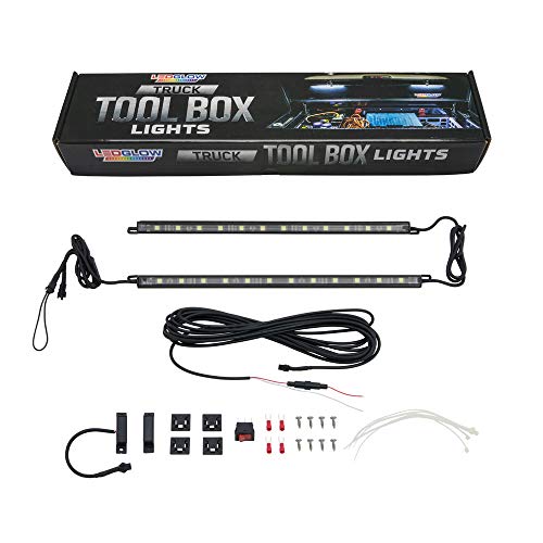 LEDGlow 2pc White Truck Tool Box LED Lighting Kit for Work & Utility Trucks - Universal - 12" Tubes Install Inside The Lid & Shine Down on Tools - Includes Magnetic Power Switch for Automatic On/Off - Image 1