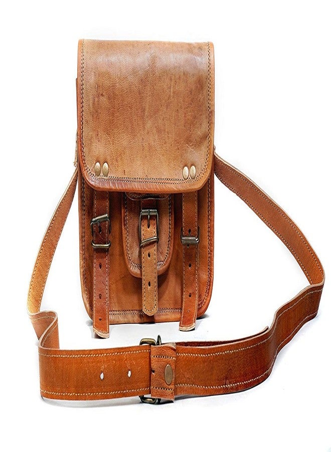 RSN Unisex Leather Bags and Backpacks For College, Travelling, Camping, Cycling and Hiking - Brown - Size: LxBxH - 23x6x18 cm - Image 1