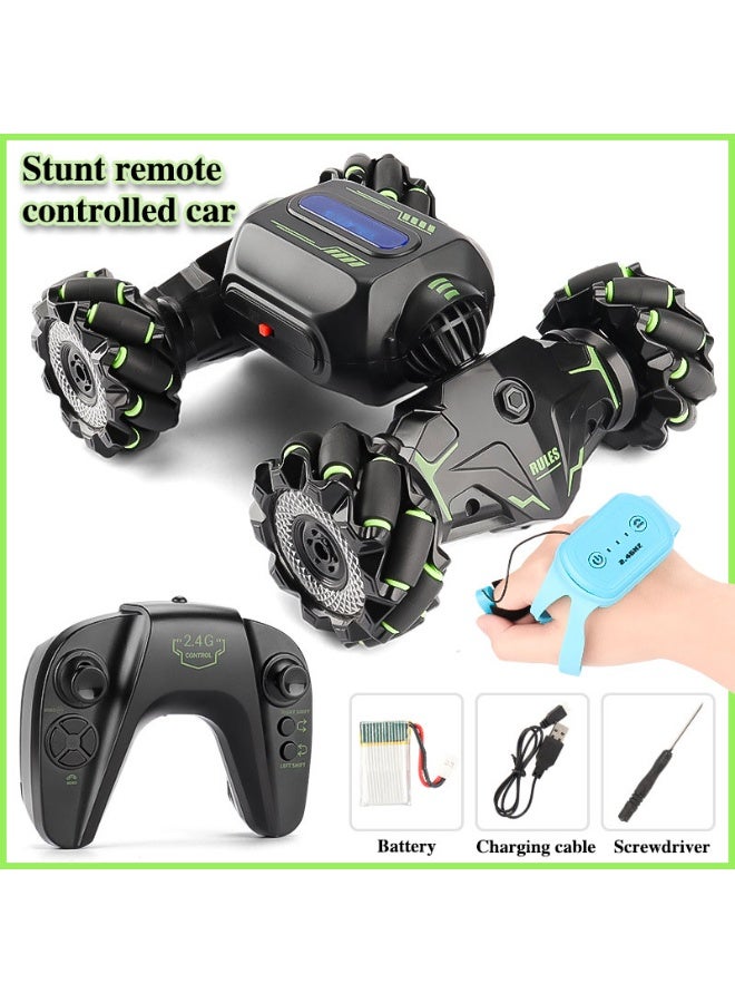 سيارة سباق قابلة للتحويل يتم التحكم فيها عن بعد، مزودة بجهاز تحكم يدوي وجهاز تحكم عن بعد على شكل ساعة يدوية مزود بمستشعر للجاذبية. قابلة للتسلق على الطرق الوعرة بفضل إطارات مخصصة للتكيف مع مختلف التضاريس. قيادة ثنائية الوضع مع مصابيح أمامية مبهرة. - Image 1