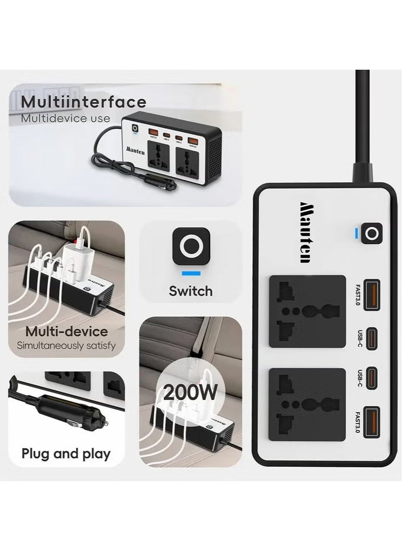 ELTRAZONE 200W Car Inverter 12V DC to 220V AC Power Adapter – Includes 2 USB-A & 2 Type-C Ports for Laptop, Computer, Smartphones – Compact and Portable Power Converter for Car Travel, Home & Office  - Image 4