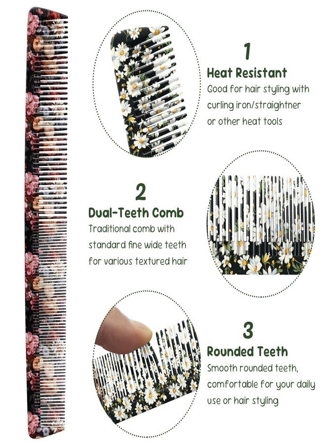 GABraden 2PCS Fine Tooth Comb,Fine Tooth & Wide Tooth Comb for Daily Hair Styling,Cute Handleless Design,Styling Comb for Long Short Hair,Suitable for Women,Men & Girls (13-Flowers Daisy) - Image 4