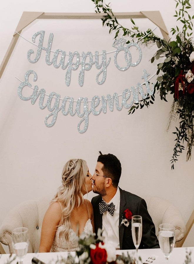 بيشيدا لافتة "خطوبة سعيدة" لامعة من بيشيدا - لا تحتاج إلى تركيب يدوي، زينة لحفلات الخطوبة، لافتة إكليل العروس، لوازم حفلات الزفاف (فضي) - Image 4