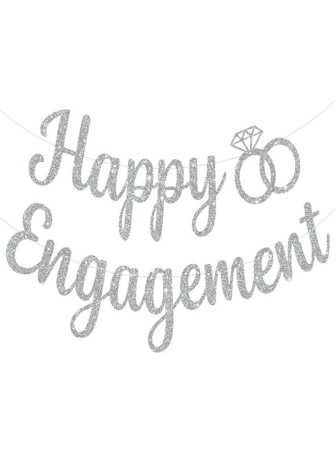 بيشيدا لافتة "خطوبة سعيدة" لامعة من بيشيدا - لا تحتاج إلى تركيب يدوي، زينة لحفلات الخطوبة، لافتة إكليل العروس، لوازم حفلات الزفاف (فضي) - Image 1