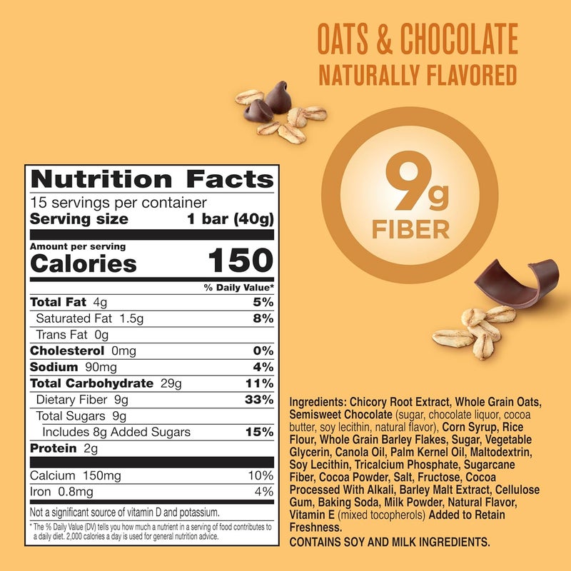 Fiber One Chewy Bars, Oats and Chocolate, Mega Pack, 15 Count, 21.2 oz - Image 2