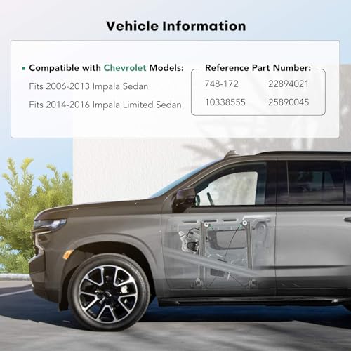 YHTAUTO Front Driver Side Power Window Regulator with 2-Pin Motor Assembly Compatible with Chevrolet Impala 2006-2013 3.5L 3.6L 3.9L 5.3L, Impala Limited 2014-2016 3.6L, Sedan - Image 2