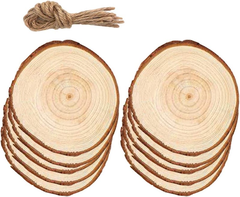 klarako 10pcs Round Wooden Discs with Hole and Jute Rope Unfinished Wood Ornaments Blank Natural Wooden Slices for DIY Craft Painting Drawing - Image 3