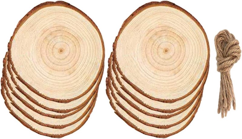 klarako 10pcs Round Wooden Discs with Hole and Jute Rope Unfinished Wood Ornaments Blank Natural Wooden Slices for DIY Craft Painting Drawing - Image 5