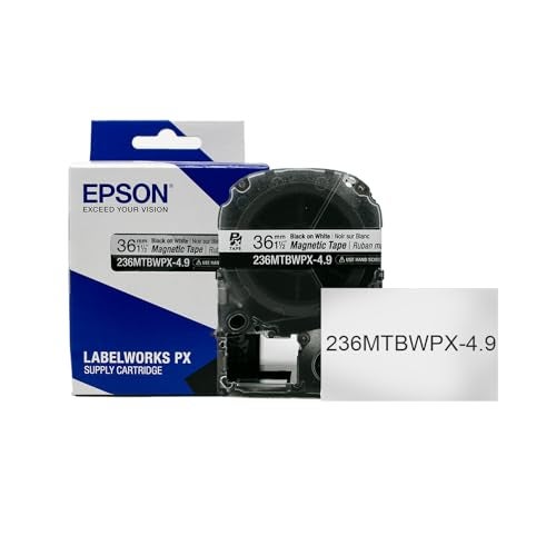 LABELWORKS 236MTBWPX-4.9 Magnetic Tape Cartridge - Black on White Magnet Label Maker Tape - 1.5" (36MM) Wide, 4.9 ft, White - Image 1