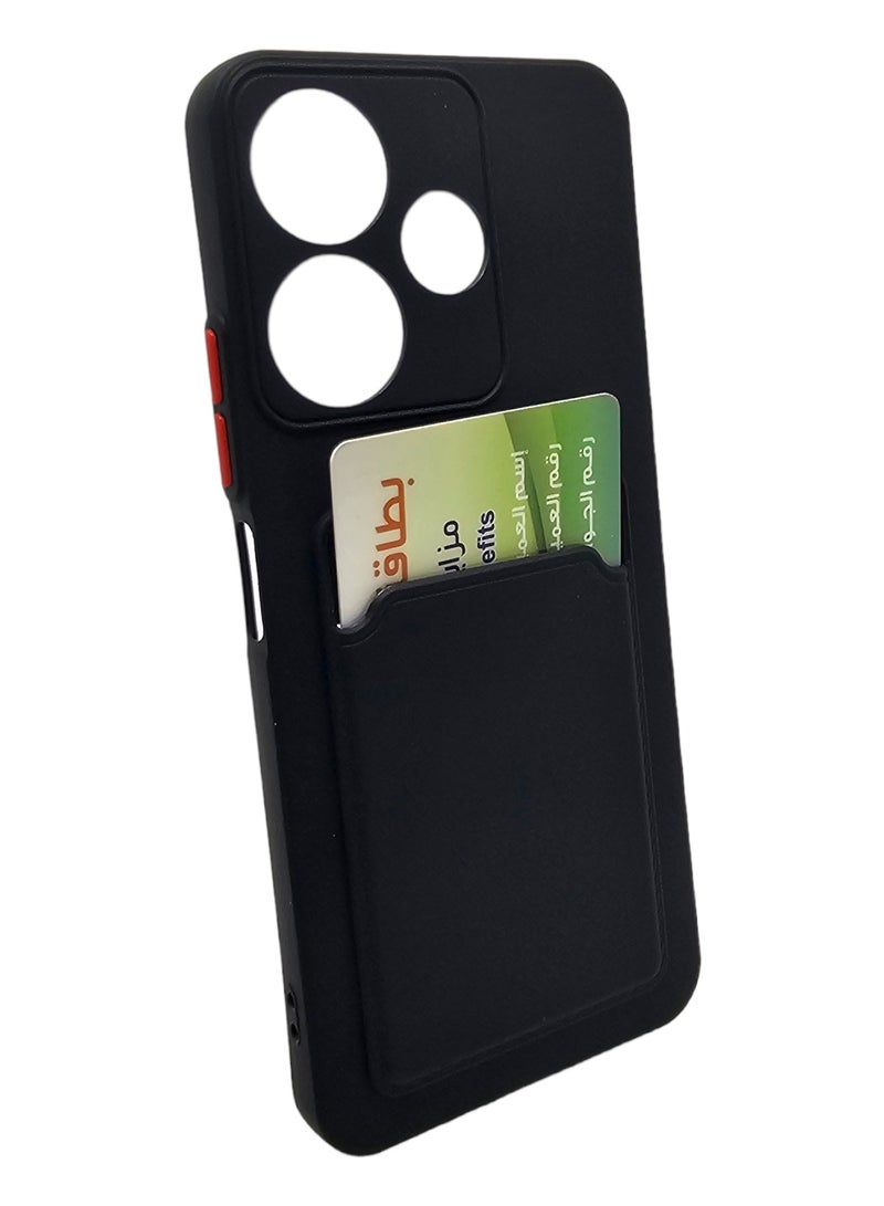 غطاء حماية خلفي من السيلكون القاسي مع فتحة لحفظ بطاقة لهاتف شاومي ريدمي 13 - أسود - Image 2