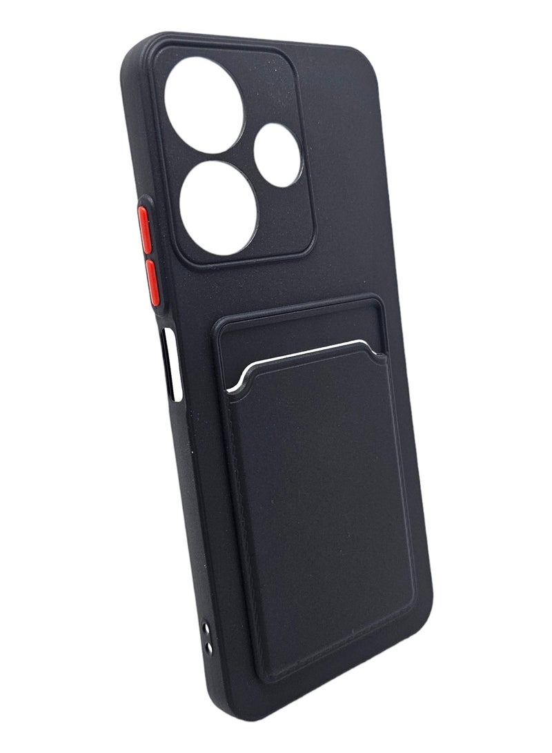 غطاء حماية خلفي من السيلكون القاسي مع فتحة لحفظ بطاقة لهاتف شاومي ريدمي 13 - أسود - Image 1