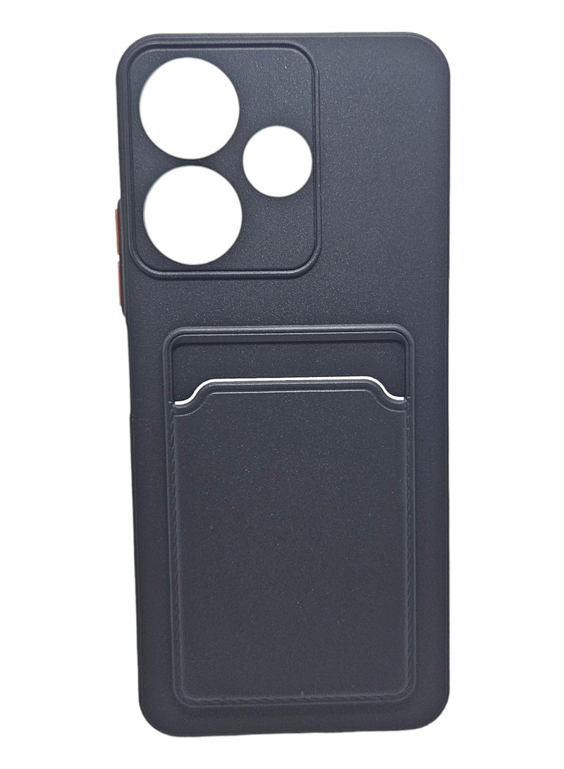 غطاء حماية خلفي من السيلكون القاسي مع فتحة لحفظ بطاقة لهاتف شاومي ريدمي 13 - أسود - Image 3