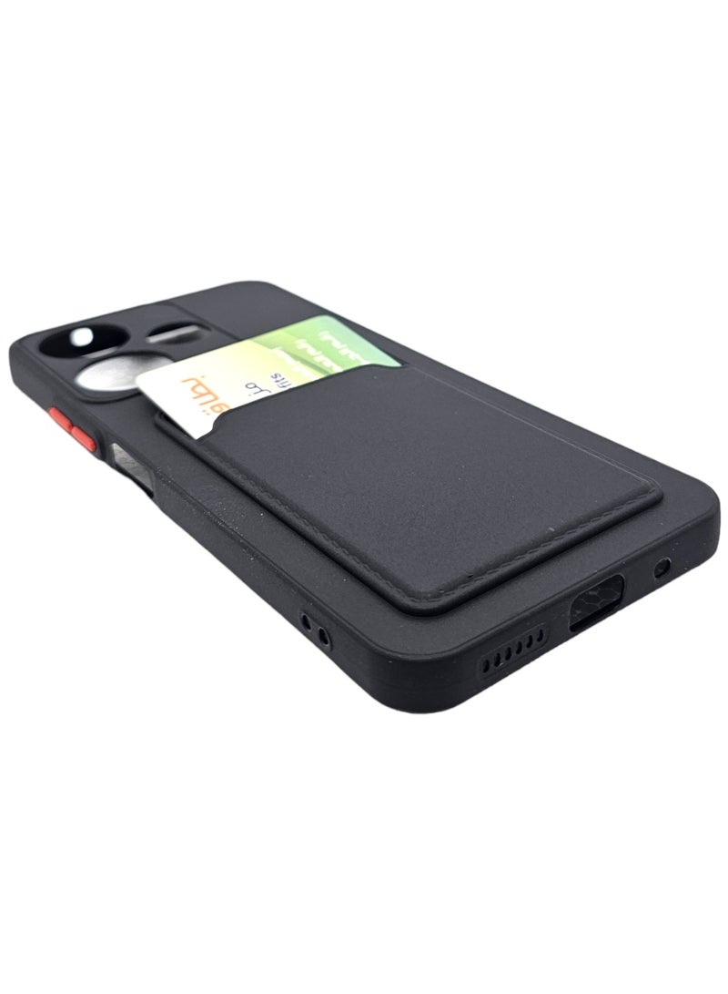 غطاء حماية خلفي من السيلكون القاسي مع فتحة لحفظ بطاقة لهاتف شاومي ريدمي 13 - أسود - Image 4