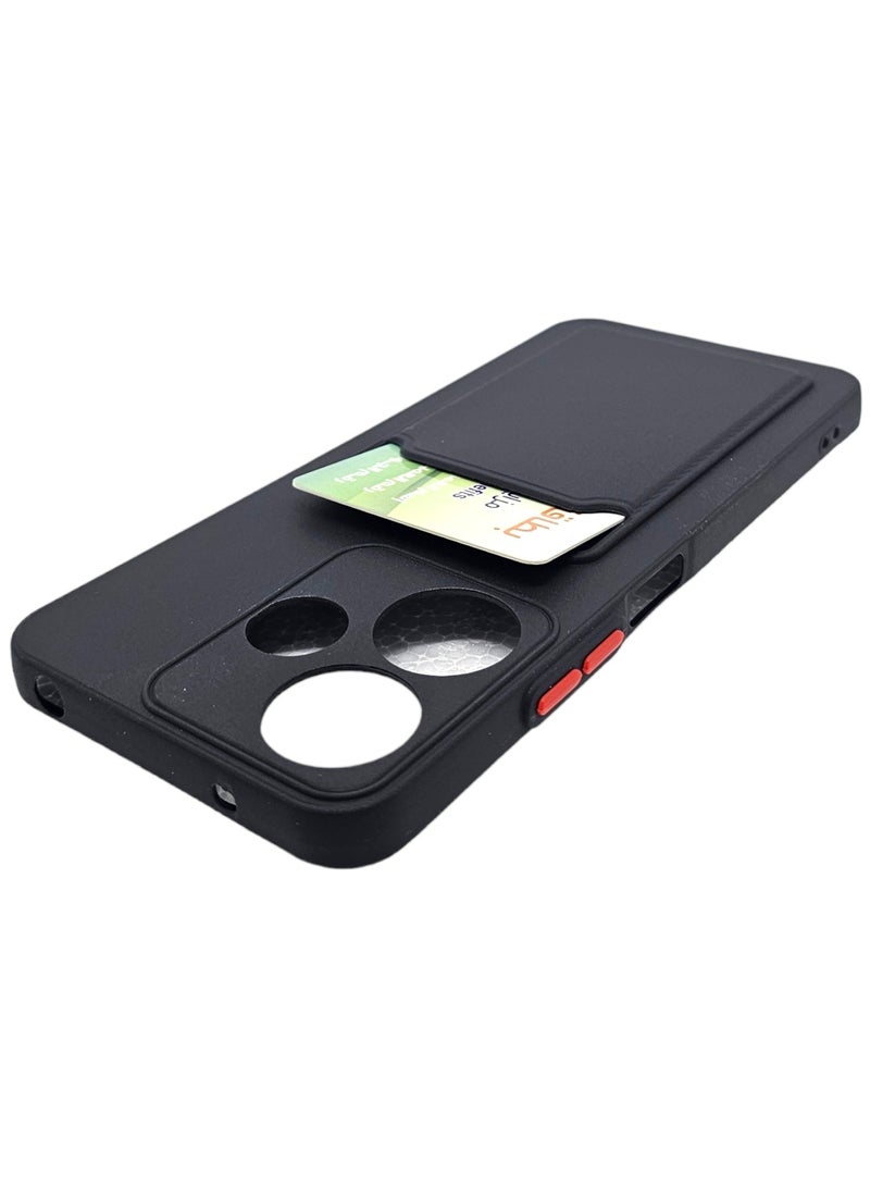 غطاء حماية خلفي من السيلكون القاسي مع فتحة لحفظ بطاقة لهاتف شاومي ريدمي 13 - أسود - Image 5