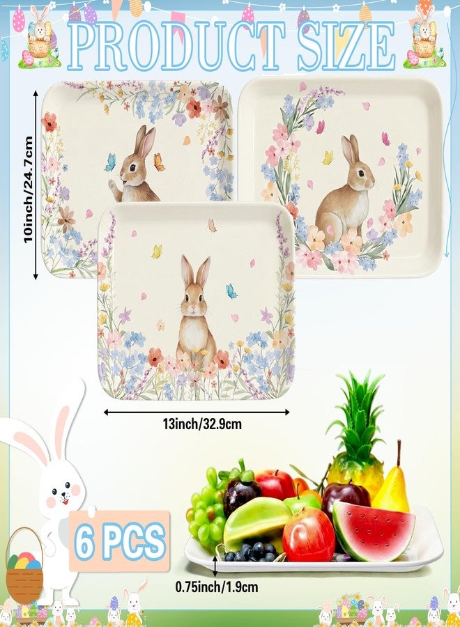 Singhoow 6 Pcs Easter Serving Trays 13 x 10 Inch Watercolor Bunny Reusable Platters Rabbit Flowers Rectangular Dishes for Serving Food Candy Cookies Desserts Spring Happy Easter Party Supplies - Image 2