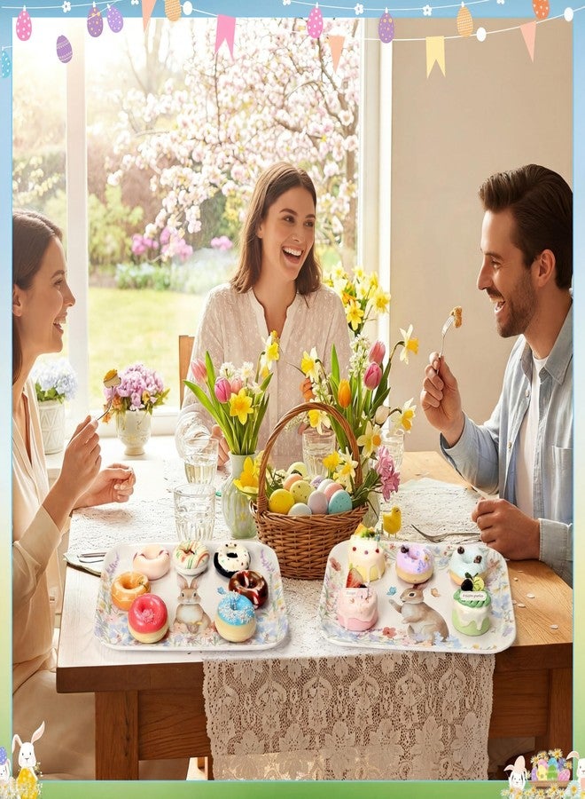 Singhoow 6 Pcs Easter Serving Trays 13 x 10 Inch Watercolor Bunny Reusable Platters Rabbit Flowers Rectangular Dishes for Serving Food Candy Cookies Desserts Spring Happy Easter Party Supplies - Image 4