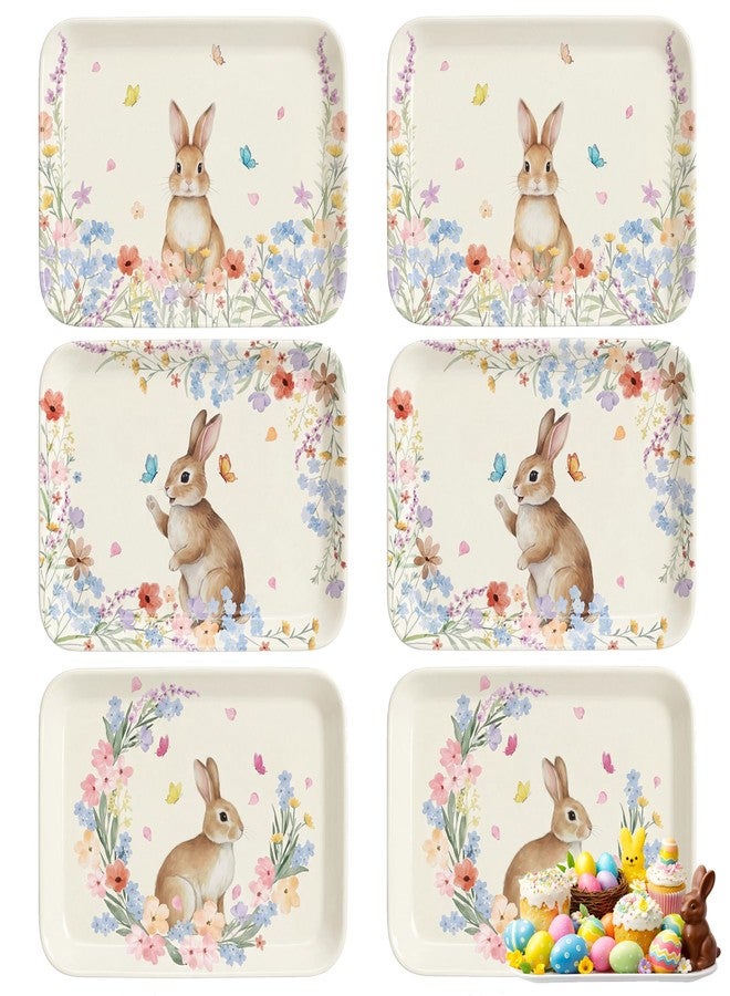 Singhoow 6 Pcs Easter Serving Trays 13 x 10 Inch Watercolor Bunny Reusable Platters Rabbit Flowers Rectangular Dishes for Serving Food Candy Cookies Desserts Spring Happy Easter Party Supplies - Image 1