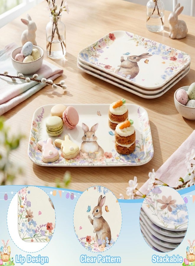 Singhoow 6 Pcs Easter Serving Trays 13 x 10 Inch Watercolor Bunny Reusable Platters Rabbit Flowers Rectangular Dishes for Serving Food Candy Cookies Desserts Spring Happy Easter Party Supplies - Image 3