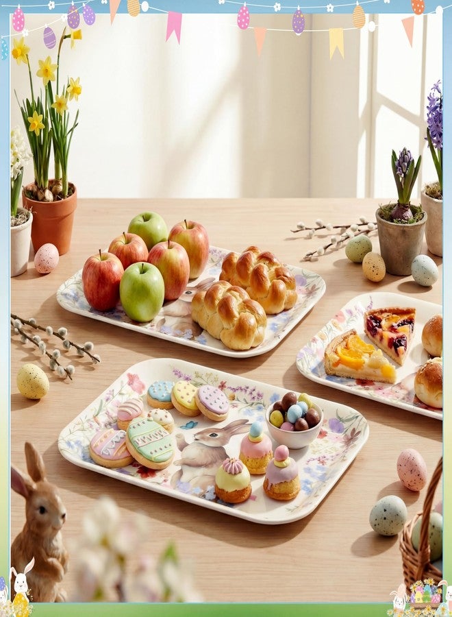 Singhoow 6 Pcs Easter Serving Trays 13 x 10 Inch Watercolor Bunny Reusable Platters Rabbit Flowers Rectangular Dishes for Serving Food Candy Cookies Desserts Spring Happy Easter Party Supplies - Image 5