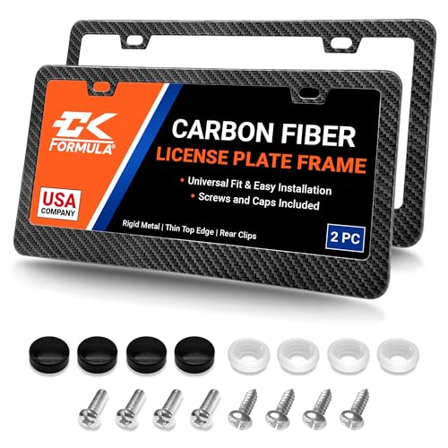 CK Formula Premium Carbon Fiber Style License Plate Frames – 2-Pack, Stainless Steel, Rust-Proof, Rattle-Free, Weather-Resistant, Universal Fit for Front & Rear – Slim Top Design with Screw Caps - Image 1
