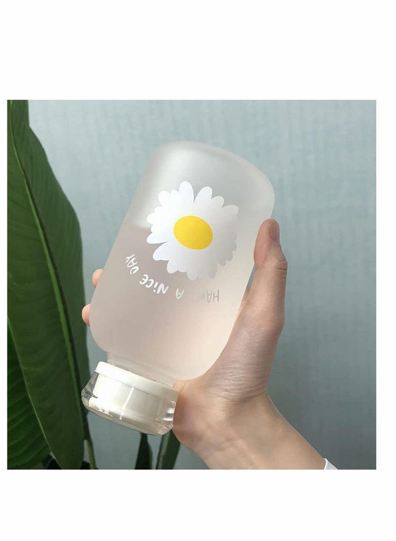 كابتن تيك Cute Water Bottle,  480ml Milk Juice Cute Water Bottle with Scale 2 Lids Little daisy Matte Portable Transparent Water Cup Grass Bottles Creative Handy Cup for Boy and Girls (Matte 4 flower) - Image 3