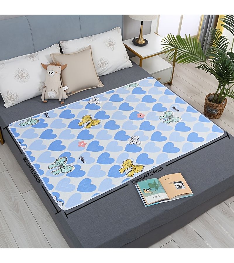 Fresh Blue Base with Small Floral Pattern 80x120 cm Washable Mattress Protector Pad Reusable Incontinence Pad for Women Menstrual Care Nighttime Leak Protection Pet Protection Thoughtful Holiday Gift for Partner - Image 3