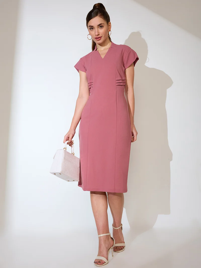 globus Women V-Neck Cap Sleeves Sheath Midi Workwear Dress