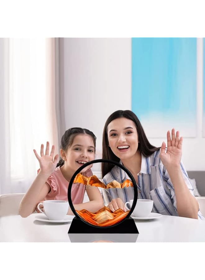 erorex Moving Sand Art Picture Round Glass Frame Sandscapes Fl Sand Frame 3D Deep Sea Display In Motion Dynamic Fl Grit Photo Hourglass Desktop Art Toys For Home Decor And Office Yellow 7In - Image 3