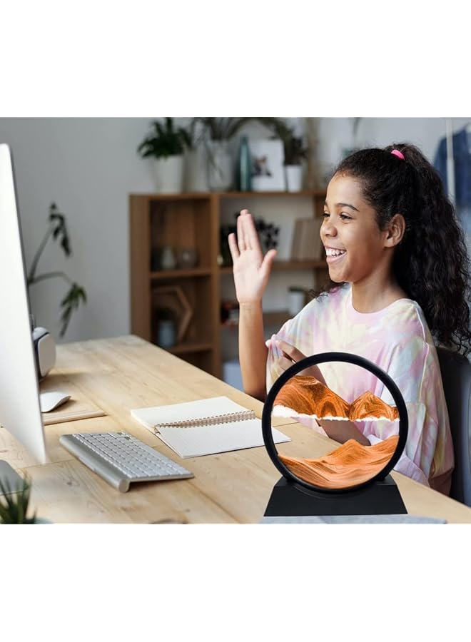 erorex Moving Sand Art Picture Round Glass Frame Sandscapes Fl Sand Frame 3D Deep Sea Display In Motion Dynamic Fl Grit Photo Hourglass Desktop Art Toys For Home Decor And Office Yellow 7In - Image 4