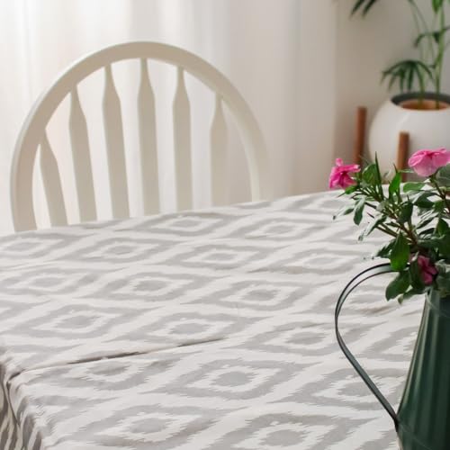 THE YARD HOUSE Wipeable & Anti-Slip Cotton Table Cover - Grey Ikat Inspired, 8 Seater (150Cm X 250Cm) | Protects Against Spills & Scratches | Family Dining, Party, Gifting - Image 4