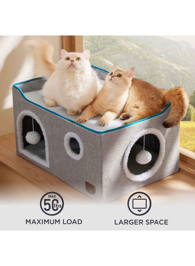 بيد شور بيت قطط واسع للغاية من Bedsure للقطط المنزلية - كهف كبير للقطط الأليفة مع كرة ناعمة للتعليق ووسادة خدش، مخبأ قطط قابل للطي للقطط المتعددة، 23.6 × 16.9 × 13 بوصة، رمادي - Image 3
