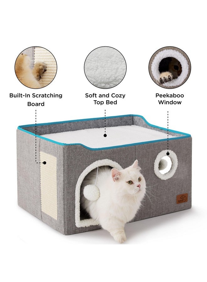 بيد شور بيت قطط واسع للغاية من Bedsure للقطط المنزلية - كهف كبير للقطط الأليفة مع كرة ناعمة للتعليق ووسادة خدش، مخبأ قطط قابل للطي للقطط المتعددة، 23.6 × 16.9 × 13 بوصة، رمادي - Image 4