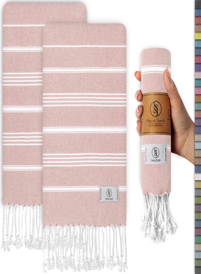 Ossano Decorative Turkish Hand Towels - Thin & Cute - Set of 2 (30" x 18") - for Powder Room & Bathroom - Multifunctional as - Guest Towels for Bathroom, Hand Towel for Kitchen, Face Cloths - Powder - Image 1