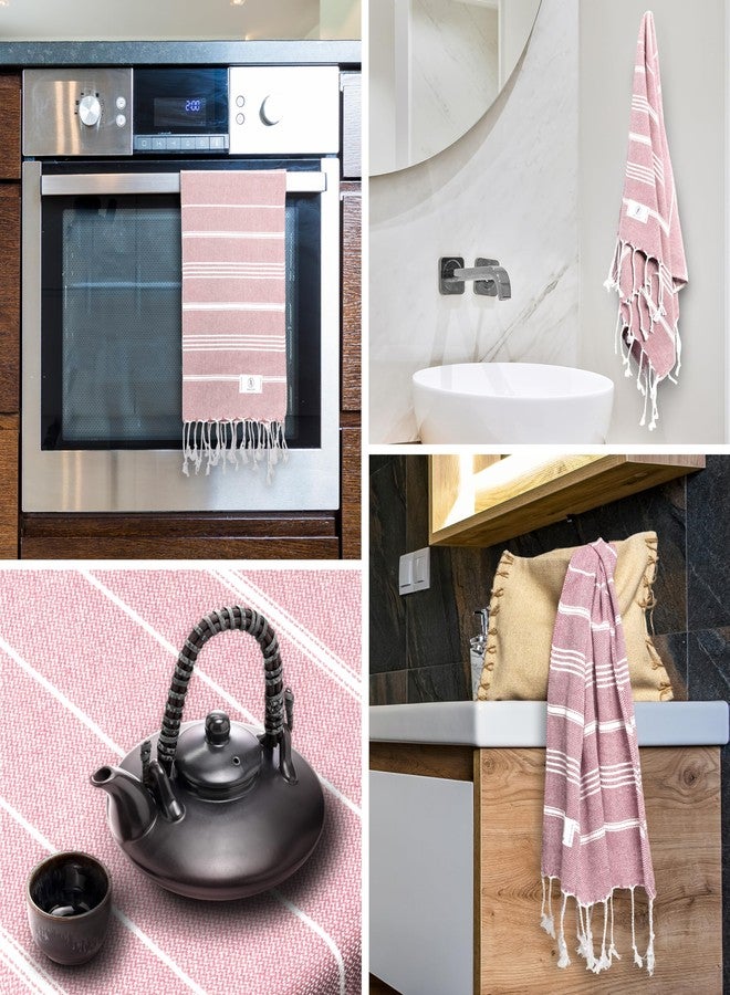 Ossano Decorative Turkish Hand Towels - Thin & Cute - Set of 2 (30" x 18") - for Powder Room & Bathroom - Multifunctional as - Guest Towels for Bathroom, Hand Towel for Kitchen, Face Cloths - Powder - Image 2