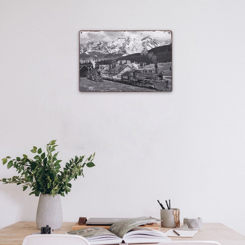 🏠 لوحة حائط حديدية مزخرفة بتصميم قطار عتيق مستطيلة - Image 2