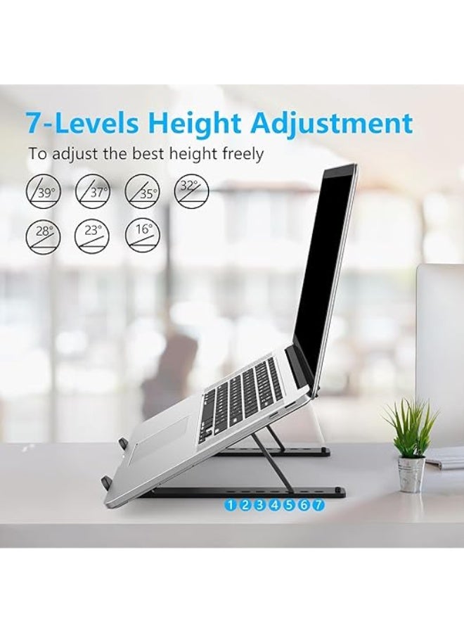 Foldable Metal Laptop Stand - 7 Height Levels - Universal Compatibility for All 10-17 Inch Devices - Non-Slip Silicone & Portable Storage Bag - Image 2