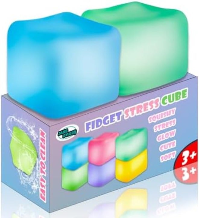 JANESVISSY Glow in the Dark Stress Cube Fidget Toy (2-Pack) - Super Solid Squishy TPR Squeeze Toy for Kids Teens Adults (Blue u0026 Purple) - Image 3