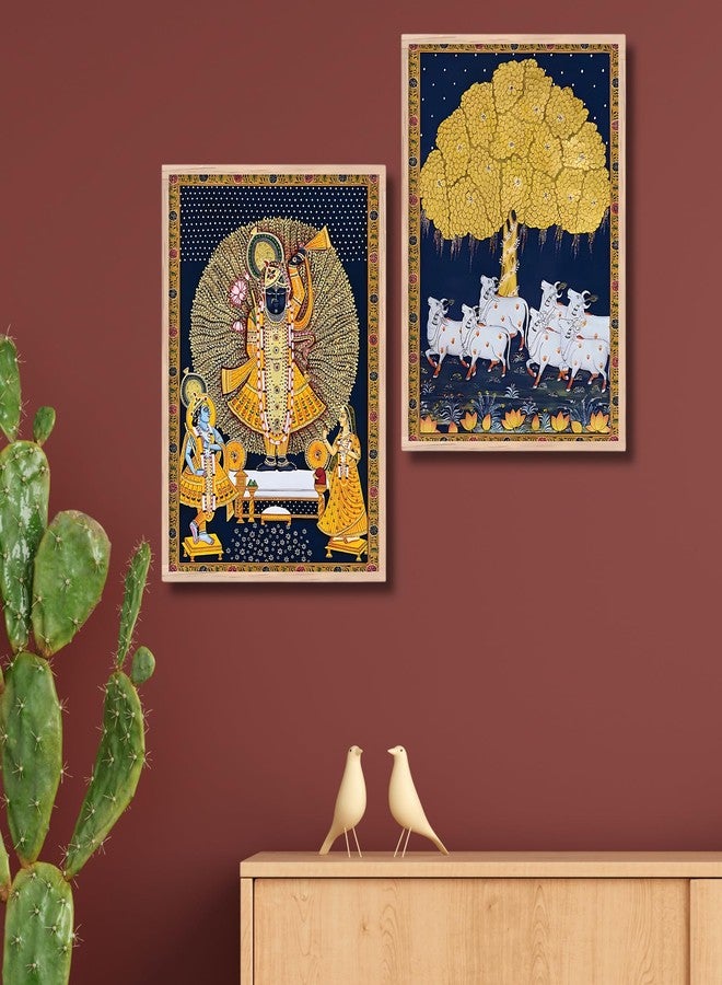 Nozvera Shreenath Ji Madhubani Painting with Frame | Pichwai Art Set of 2 Frames Painting | Madhubani Wall Decor | Photo Frame for Living Room, Wall Decoration, Home Decor, Bedroom, Office - Image 2