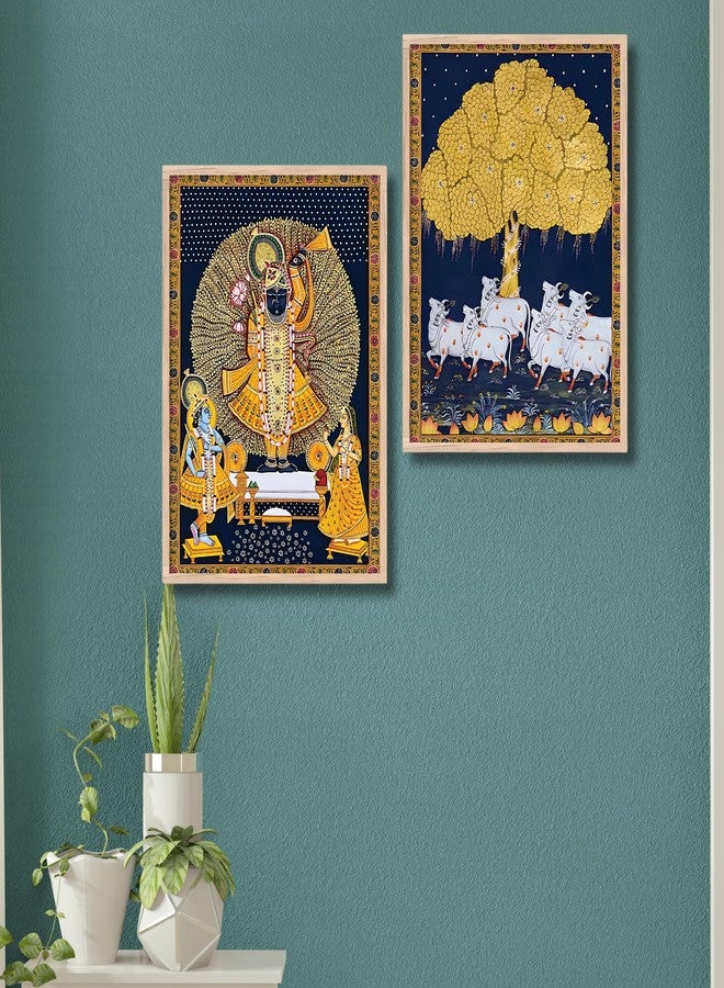 Nozvera Shreenath Ji Madhubani Painting with Frame | Pichwai Art Set of 2 Frames Painting | Madhubani Wall Decor | Photo Frame for Living Room, Wall Decoration, Home Decor, Bedroom, Office - Image 3