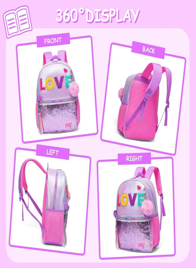 HTgroce Backpack for Girls Elementary Bookbag for School Backpack Set Girls Preschool Book Bag with Lunch Box Pencil Case, Purple Love - Image 3