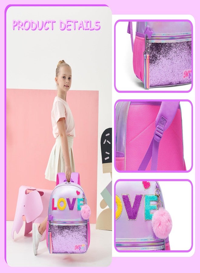 HTgroce Backpack for Girls Elementary Bookbag for School Backpack Set Girls Preschool Book Bag with Lunch Box Pencil Case, Purple Love - Image 5