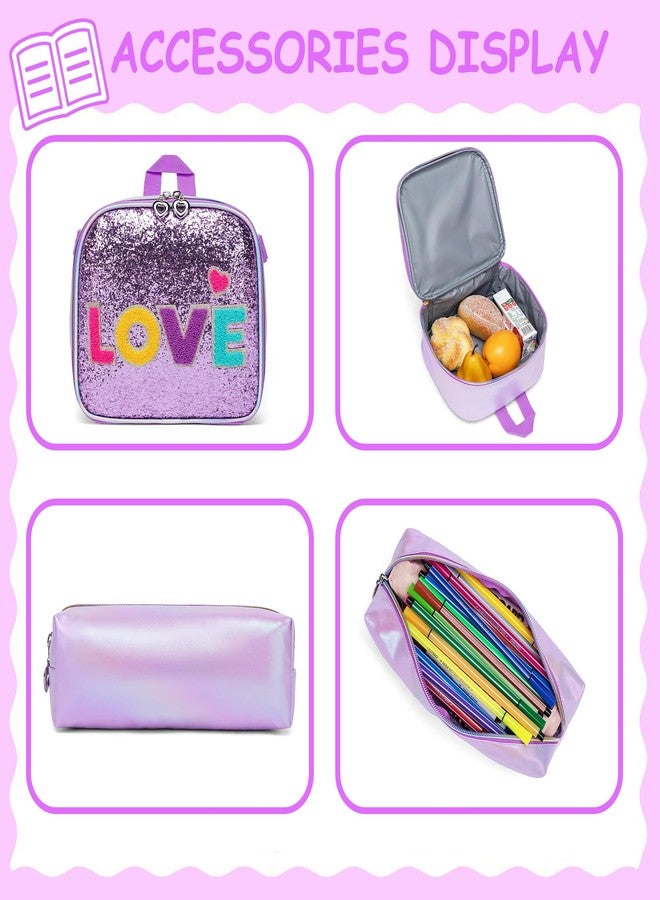 HTgroce Backpack for Girls Elementary Bookbag for School Backpack Set Girls Preschool Book Bag with Lunch Box Pencil Case, Purple Love - Image 4