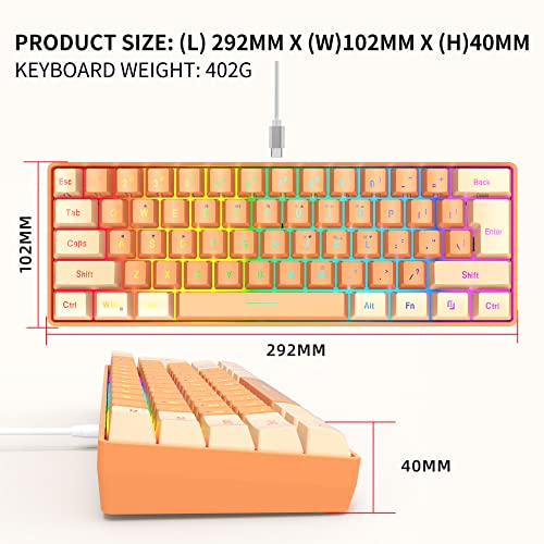 Snpurdiri 60% Wired Gaming Keyboard, RGB Backlit Ultra-Compact Mini Gaming Keyboard for PC/Mac Gamer, Typist, Travel (Cream and Orange) - Image 3
