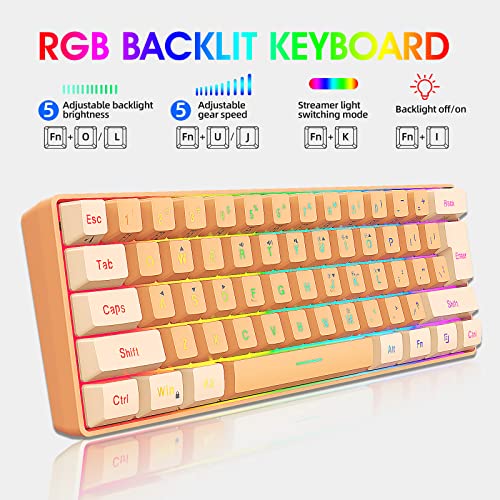 Snpurdiri 60% Wired Gaming Keyboard, RGB Backlit Ultra-Compact Mini Gaming Keyboard for PC/Mac Gamer, Typist, Travel (Cream and Orange) - Image 4