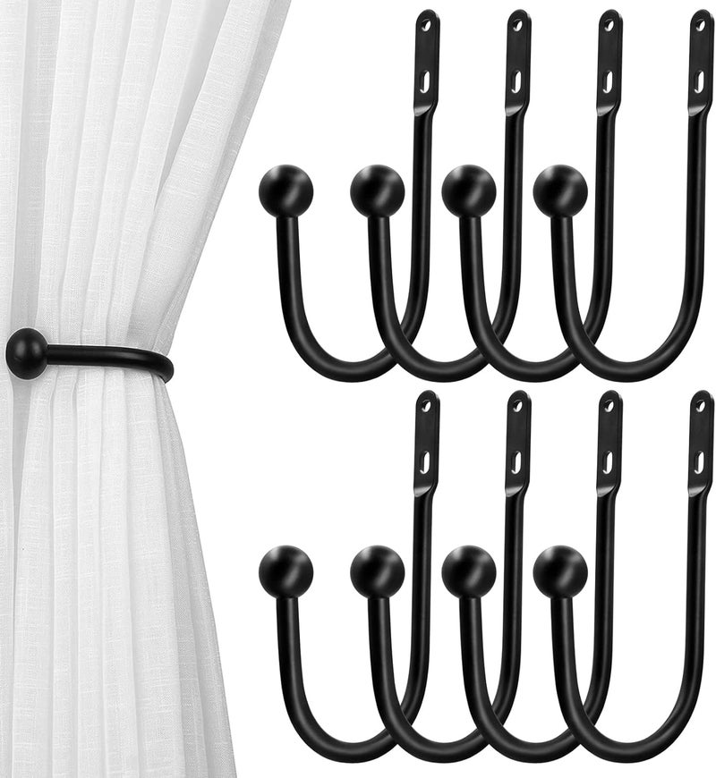 VRSS Wall Mount Curtain Tiebacks Drapery Holdbacks Curtain Holdback Hooks Simple Style (8pcs Black) - Image 1