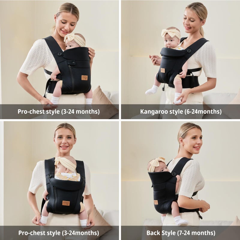 Vrbabies New Upgrade Ergonomic Baby Carrier Newborn Toddler Wrap Carrier Hands Free Baby Sitting Support Sling Breathable Perfect For Infants/Chest Sling For Babies Shower Gift (Black) - Image 2